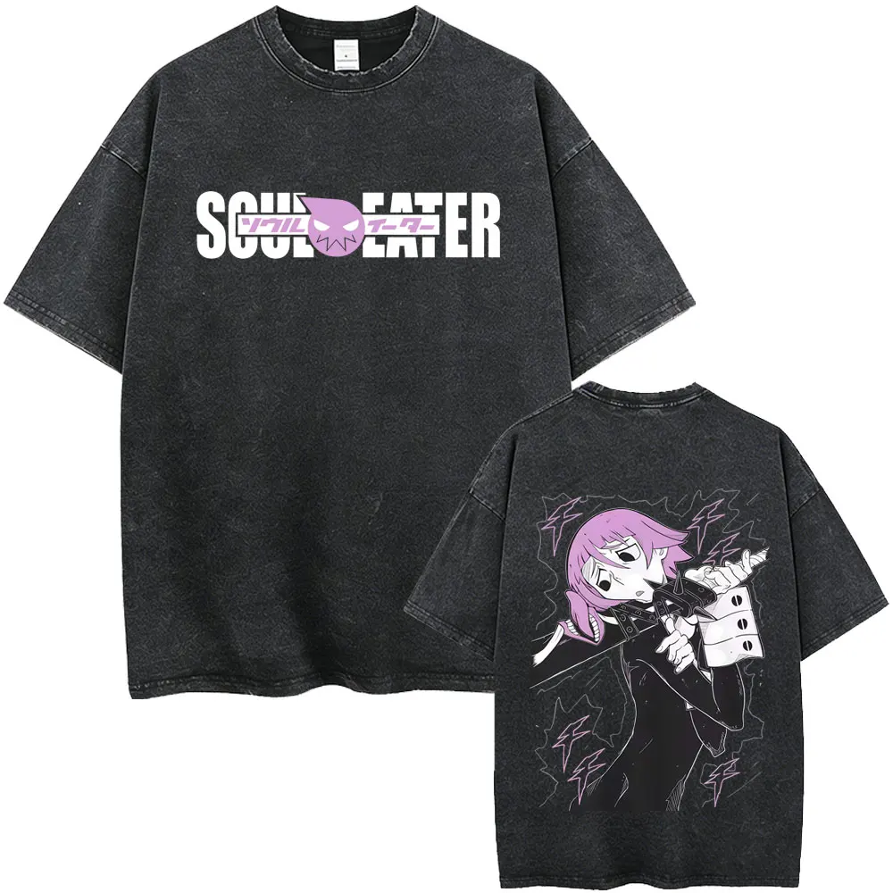 Gewaschenes Vintage Anime Soul Eater Crona Grafik-T-Shirt Herrenkleidung Retro Manga T-Shirts Herren Mode Lässige Oversize T-Shirts
