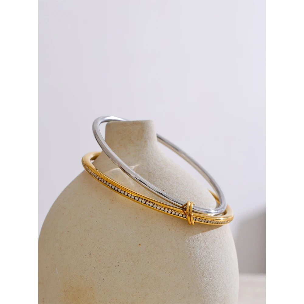 Yhpup 62mm Stainless Steel Double Layer Round Stacking Bracelet