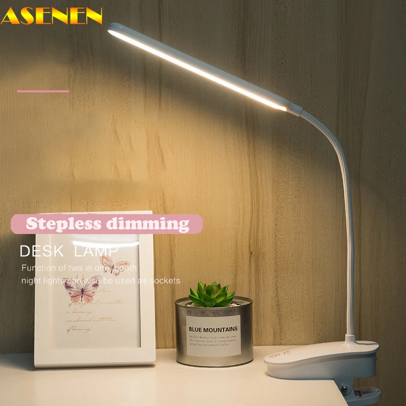 

Stepless Dimming Led Desk Lamp with Clip 360° Flexible Usb Rechargeable Bedside Table Lamp for Study Reading Office Supplies
