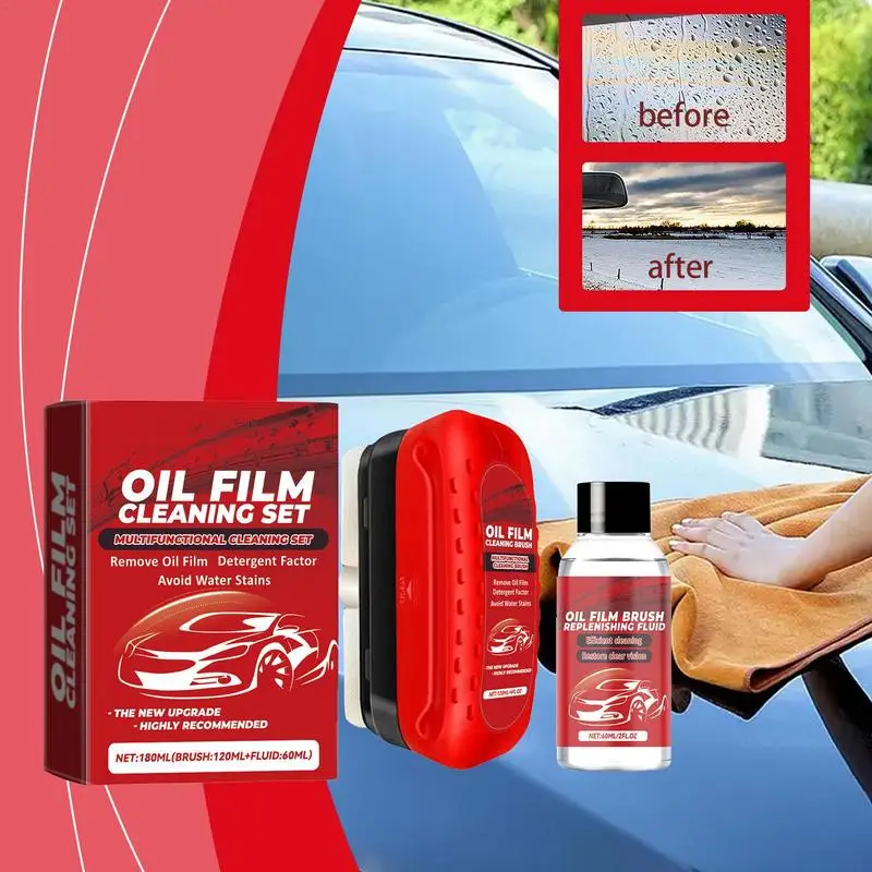 Automotive Oil Film Cleaning Brush Oil Film Cleaning Set 120ML Car Windshield Cleaner Outdoor Window Cleaner With Brush For All