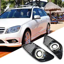 

4Pcs/Set Fog Light Grille Mesh Design Precise ABS Front Bumper Grill with Fog Lamp Replacement A2048850253 A2048850353 for Merce