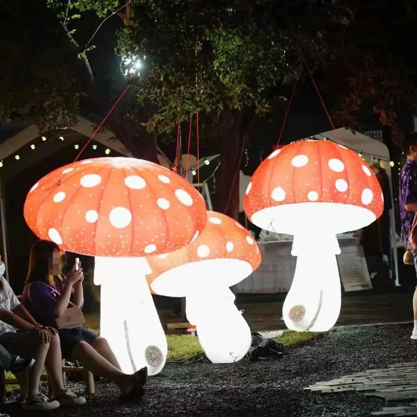 1PC Giant Inflatable Mushroom Crooked Spotty Plants LED Lighting Standing Decoration Advertise Props for Stage Nightclub Event