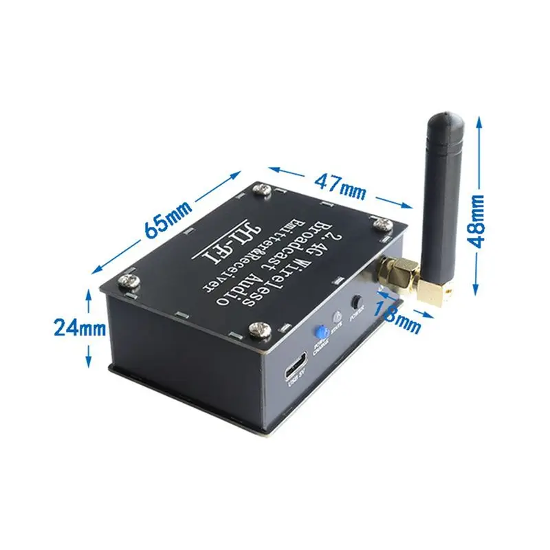 X64A-4X 2.4G Hifi 무선 오디오 전송 트랜시버는 스테레오 사운드를 위한 하나의 송신기와 여러 수신기를 지원합니다.
