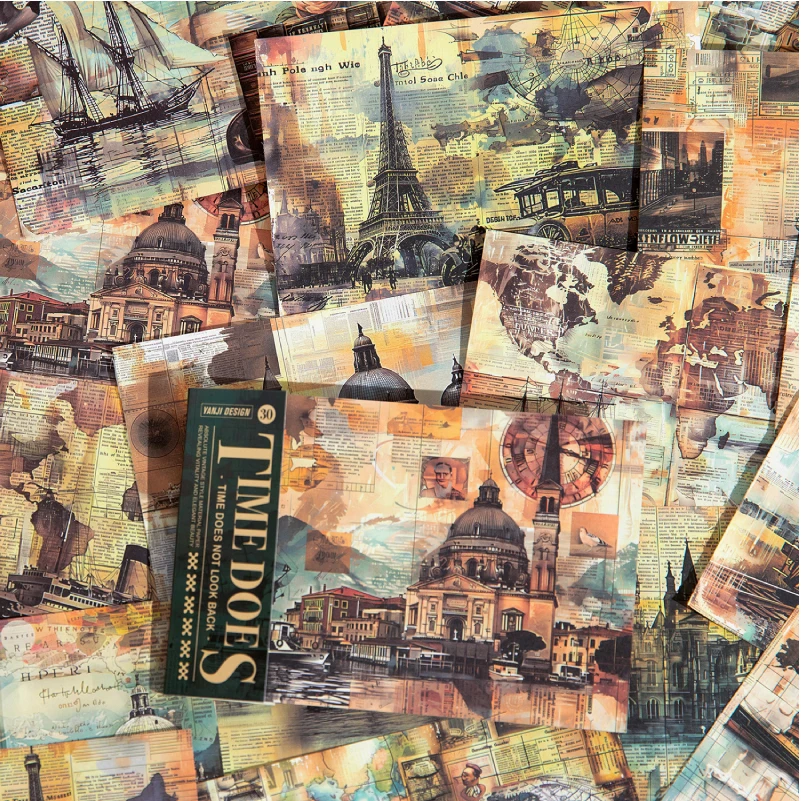 Journal GO 30pcs Retro Burnt Material Paper DIY Decorative Collage Scrapbooking Diary Material Craft Supplies Background Paper 6