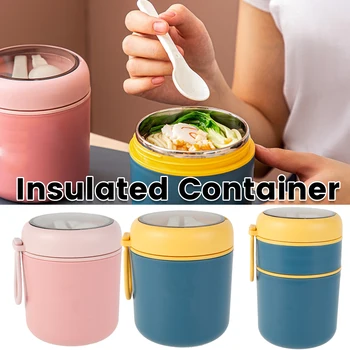 Vacuum Insulated Food Container Stainless Steel Thermal Wide Mouth Food Jar Portable Lunch Thermoses Foldable Spoon Lunchbox 2