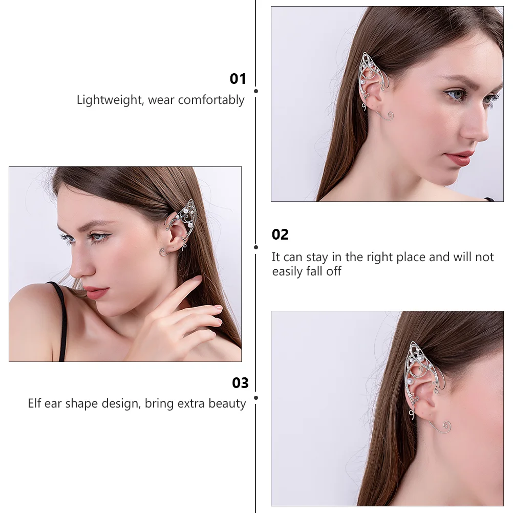 Elf Ear Elven Pearl Mens Earrings For Men For Men Hollowed Aluminum Ear Clip Wedding Accessories Cosplay Fairy Eardrop for