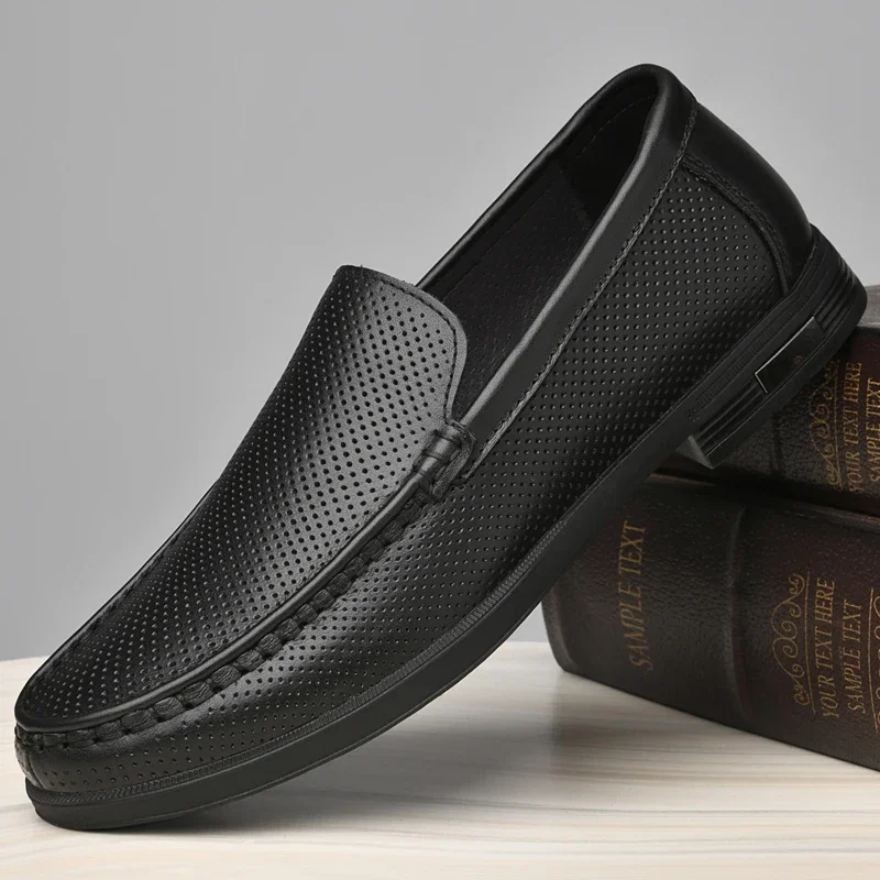 Genuine Leather Mens Shoes New Design Casual Loafers Slip-on Business Dress Shoes Comfortable Driving Footwear Classic Moccasins