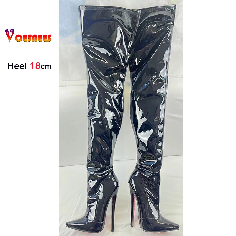 Sexy Black Thigh High Boots 18cm Stiletto Over the Knee Women Boots Night Club Stage Pole Dance Shoes Custom Colors Plus Size 46