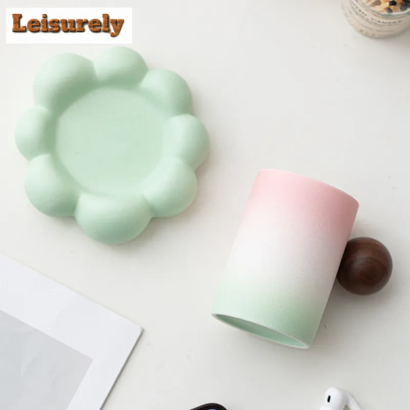 280ml Gradient Cloud Ceramic Coffee Mug with Plate Couple Handgrip Cups Afternoon Tea Mug Household Cup Saucer Kit Tea Items