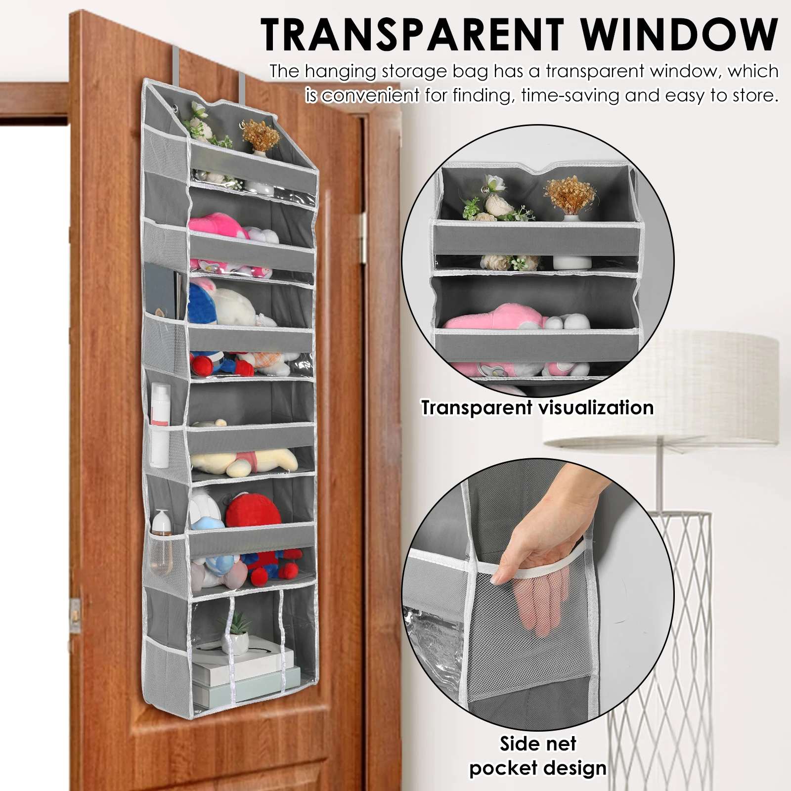 6 Layer Over the Door Organizer Nonwoven Hanging Storage Bag with 6 Side Mesh Pockets Large Capacity Pants Clothes Toy Organizer