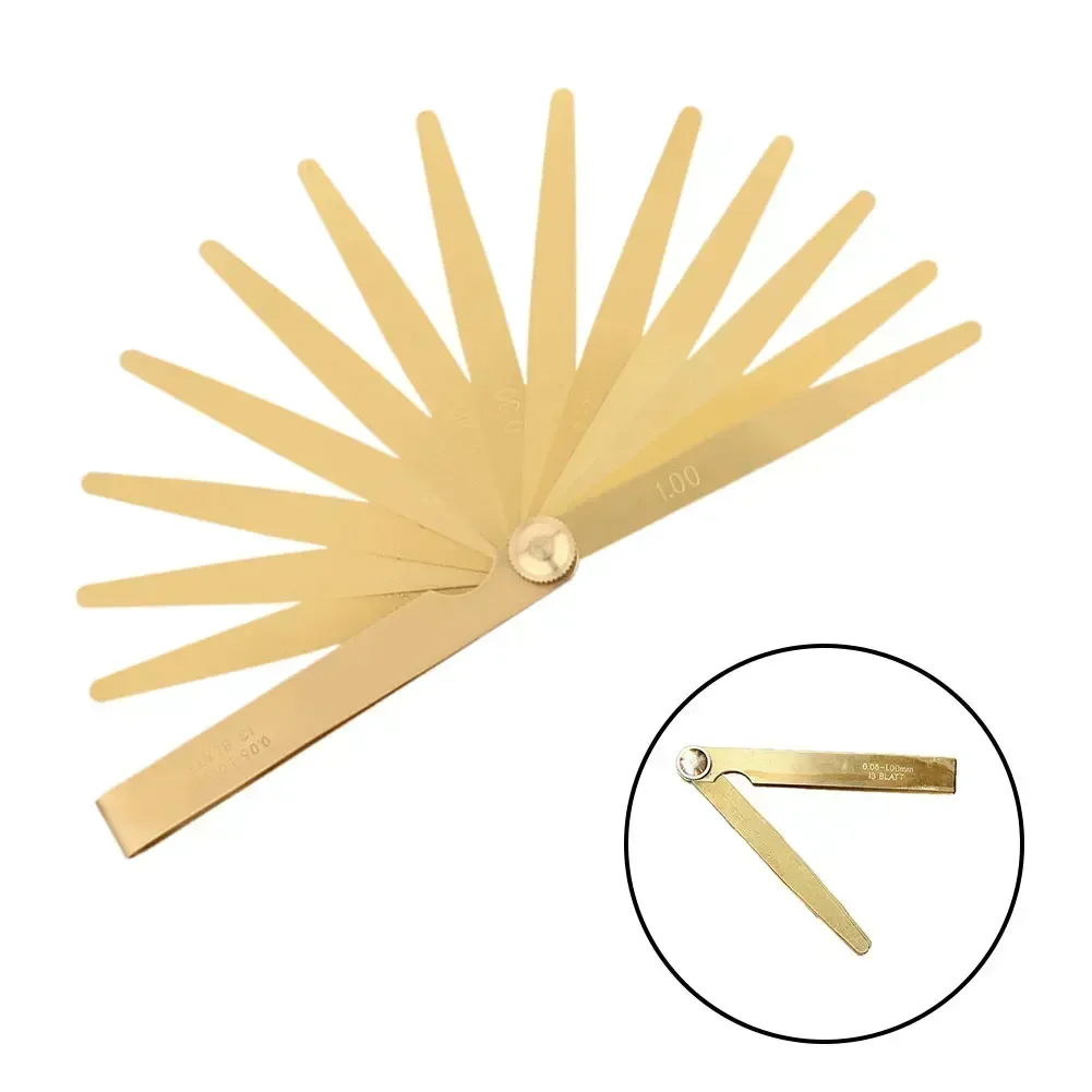Feeler Gauges High Precision Metric Brass Foldable 0.05-1m 13 Blade Brass Measure Tool 13pcs