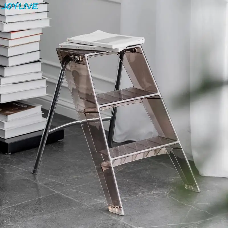 JOYLIVE Household Folding Ladder Transparent Acrylic Crystal Ladder Three-step Pedal Plastic Household New