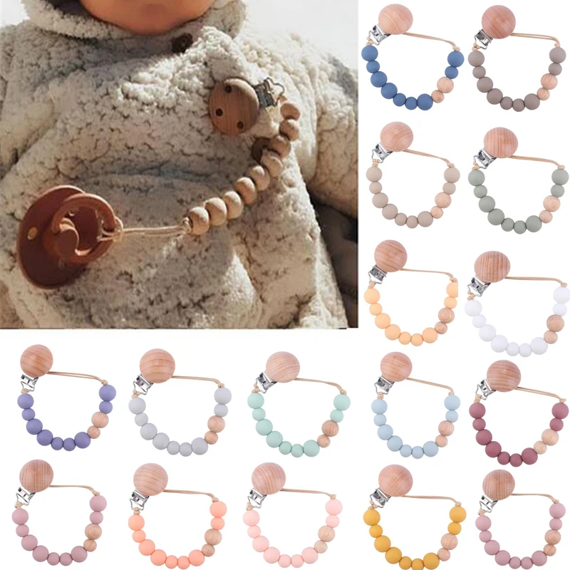 Personalized Handmade Beech Pacifier Clips Holder Chain Silicone Crown
