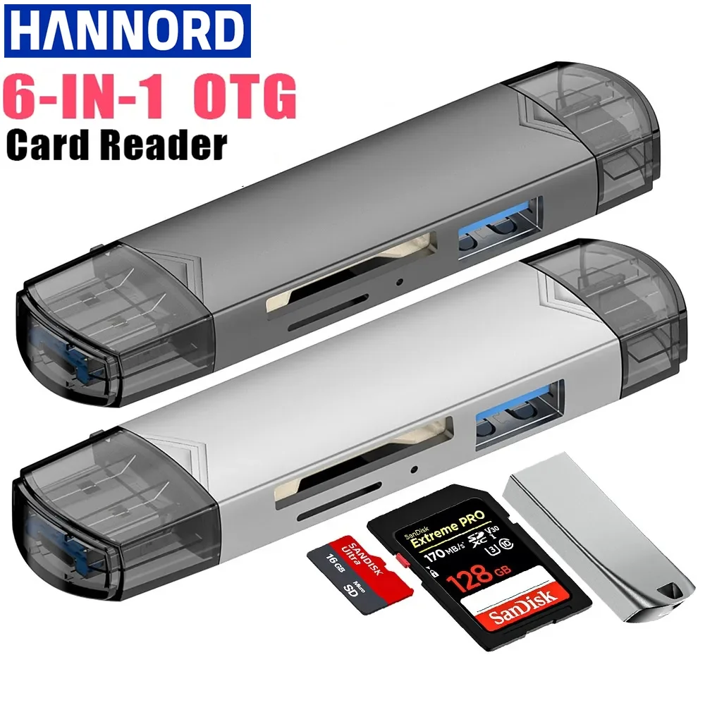 OTG 6 in 1 유형 C SD TF 카드 리더기 마이크로 USB 플래시 드라이브 어댑터 5Gbps 고속 전송 다기능 카드 리더기