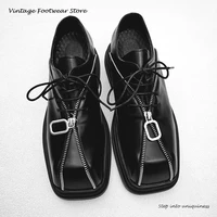 Vintage Double Platform Men's Derby Shoes Front Zipper Design Square Toe Casual Shoes British Style Height Increasing Male Shoes 1