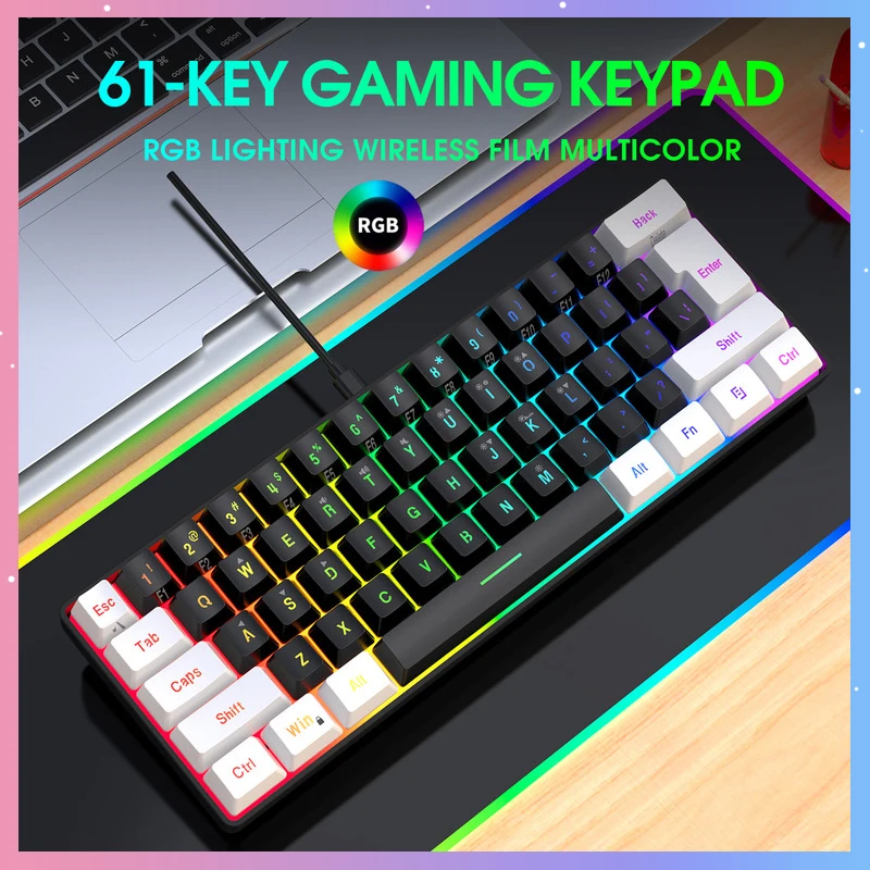

61-Keys Gaming Membrane Keyboard Rgb Backlit Lighting Wired Keyboard Ergonomic High And Low Keys Computer Peripherals Gifts Kids