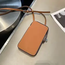 Women's Genuine Leather Crossbody Phone Bag - Luxury Designer Fashion Mini Purse (Brown)