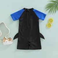 0-4Y Toddler Baby Boy Short Sleeve Zipper Swimwear Cartoon Shark Quick Drying Swimsuit Summer One Piece Beachwear Bathing Suit 2