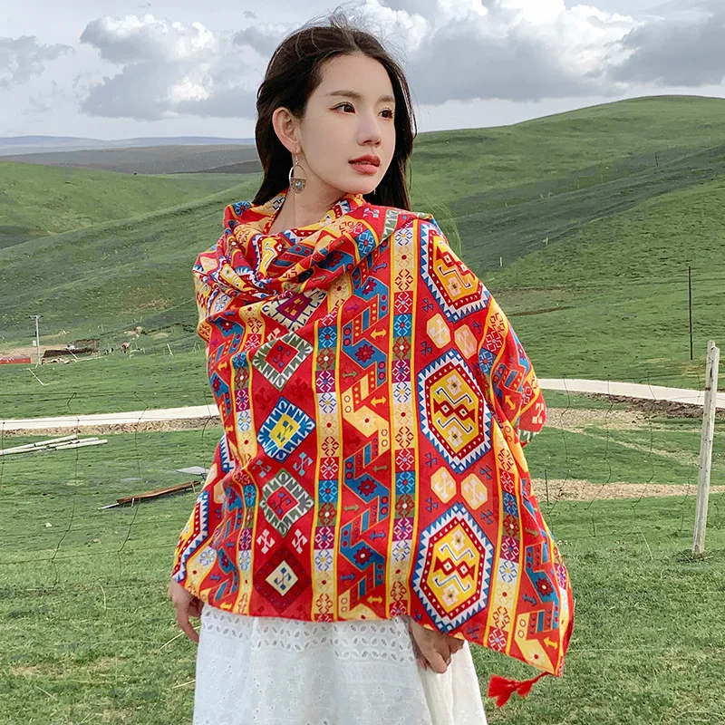 Urlaub Sonnencreme Ethnische Print Schal Für Frauen Lange Wraps Tücher OverSize Brasilianische Badeanzug Bade Abdeckung-ups Handtuch Strand tragen – Detail 23