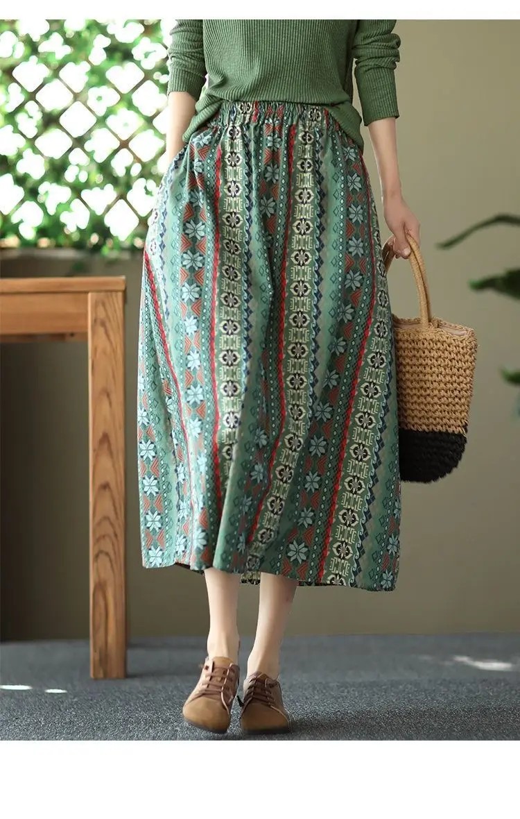 Vintage, ethnic style, printed skirt, hip slit stretch bodycon skirt  3539