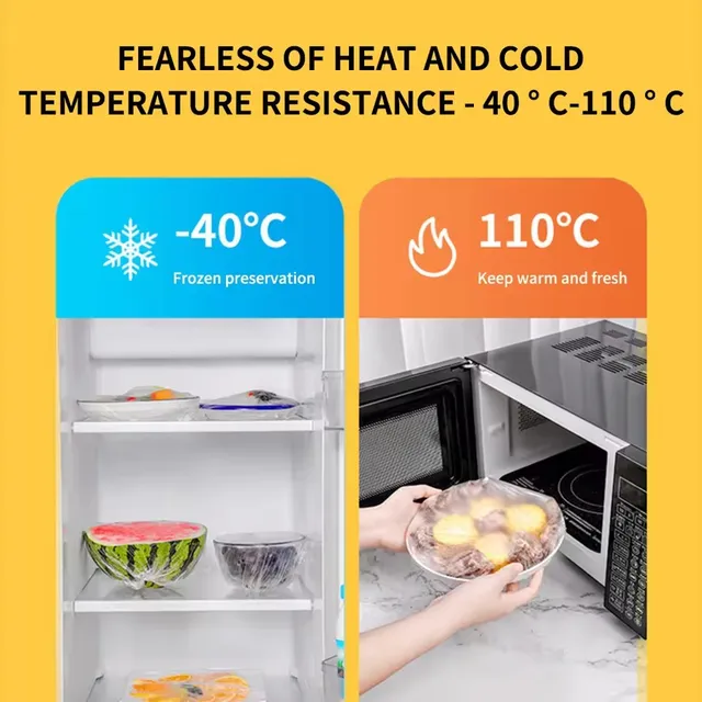 Sac de couverture alimentaire en plastique jetable, réutilisable, Transparent, Protection des aliments, emballage de congélation, Film alimentaire, organisateur de stockage de cuisine 5