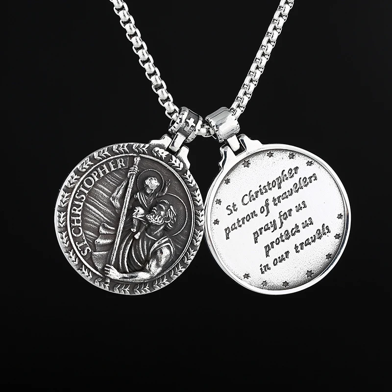 2022 New Dropshipping Men's 316L Stainless Steel St Christopher Pendant Necklace Protect Us Chain Jewelry Lucky Gift 3