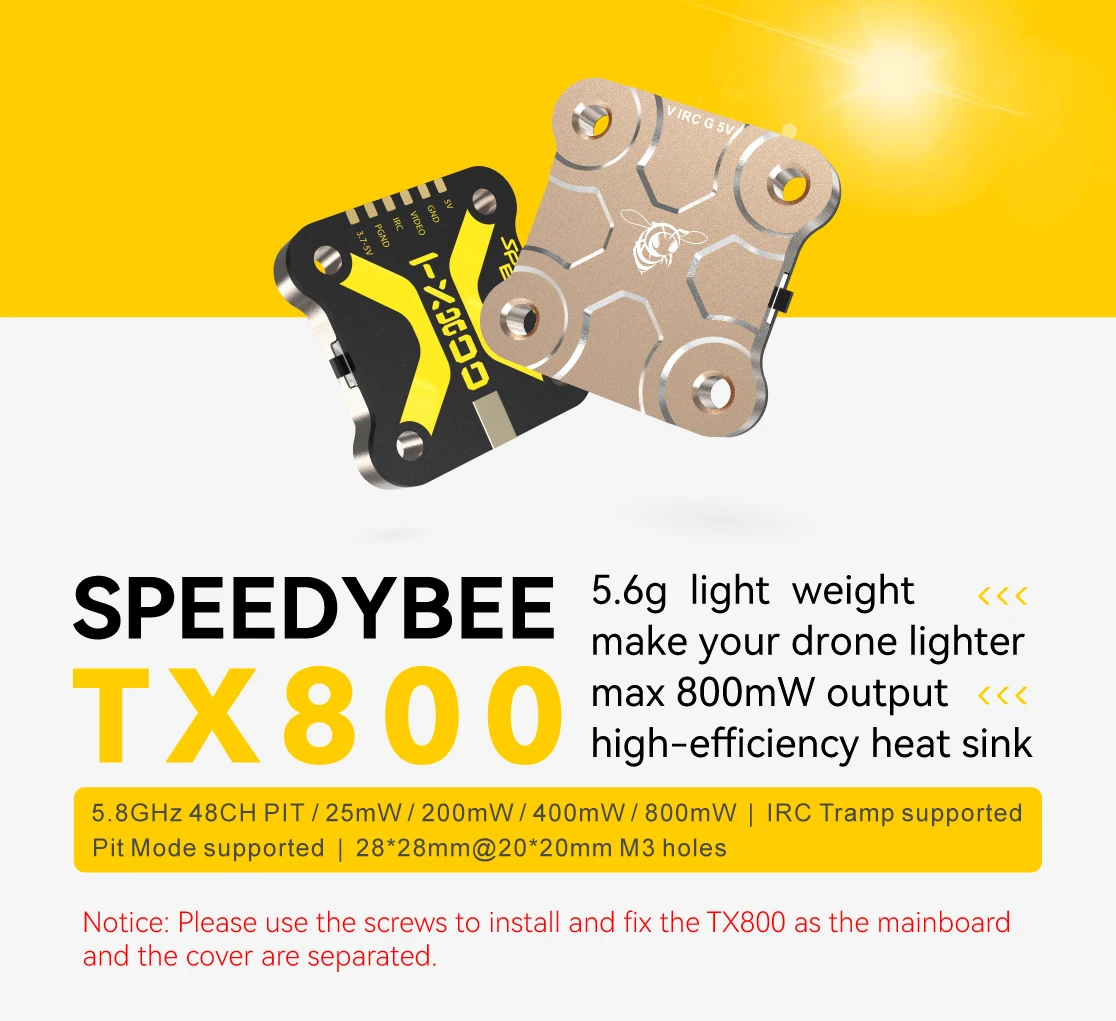 SpeedyBee TX800 VTX 5.8G 48CH PitMode 25mW/200mW/400mW/800mW Output Long Range Transmitter Tramp Support For RC FPV Racing Drone thumbnail 6