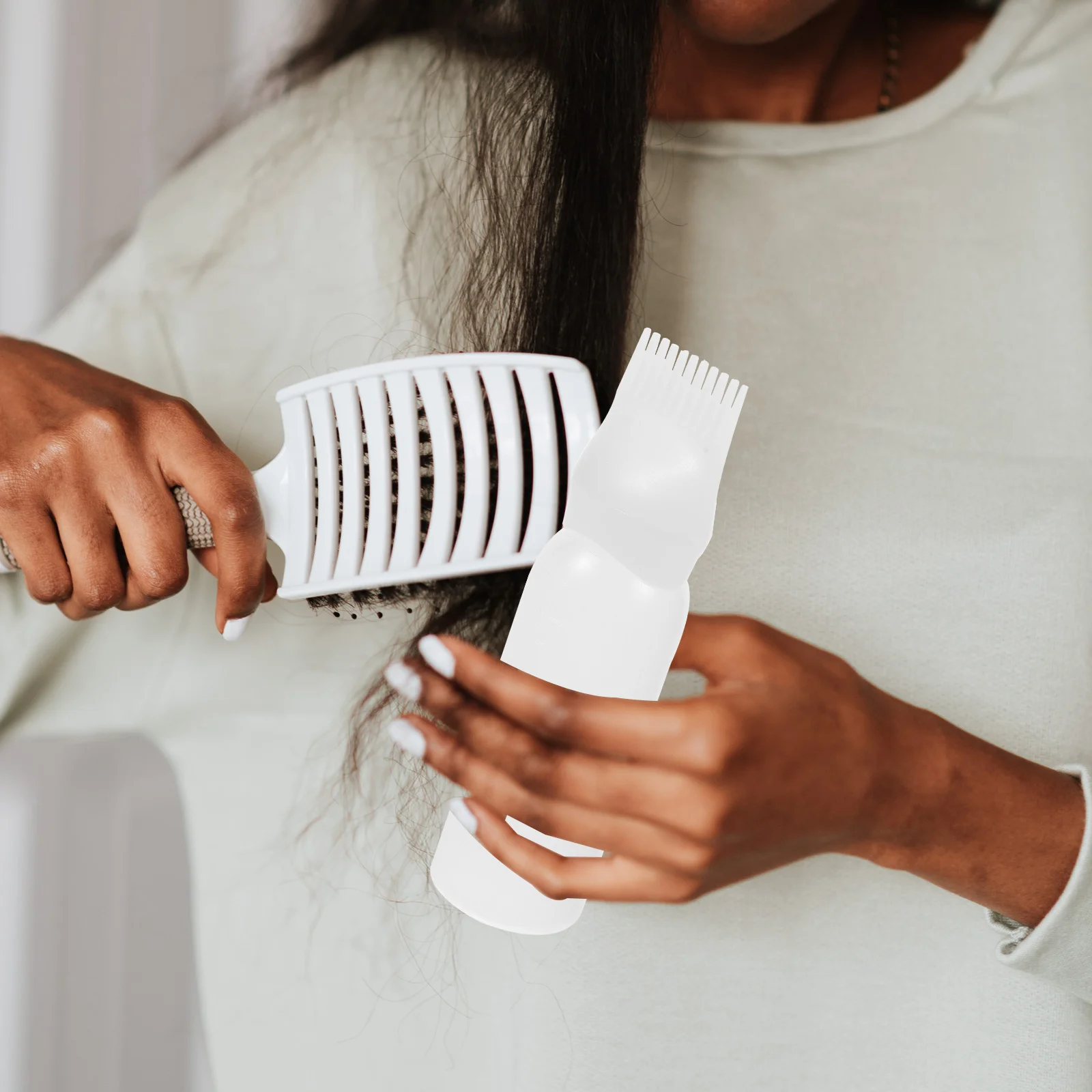 2 Pcs Hair Coloring Tools Dye Oil Applicator Massage Brush Dispenser Bottle Combs