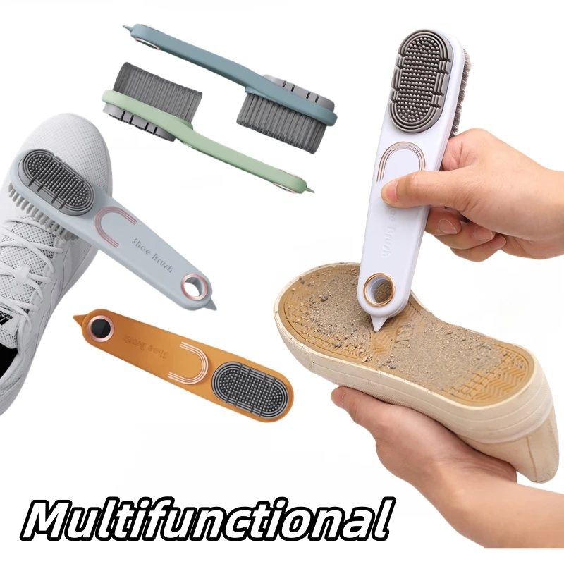 Double-Sided Shoe Brush Silicone Bristles Gentle on Leather Fabric Multi-Surface Cleaner for Shoes/Clothes Home Travel