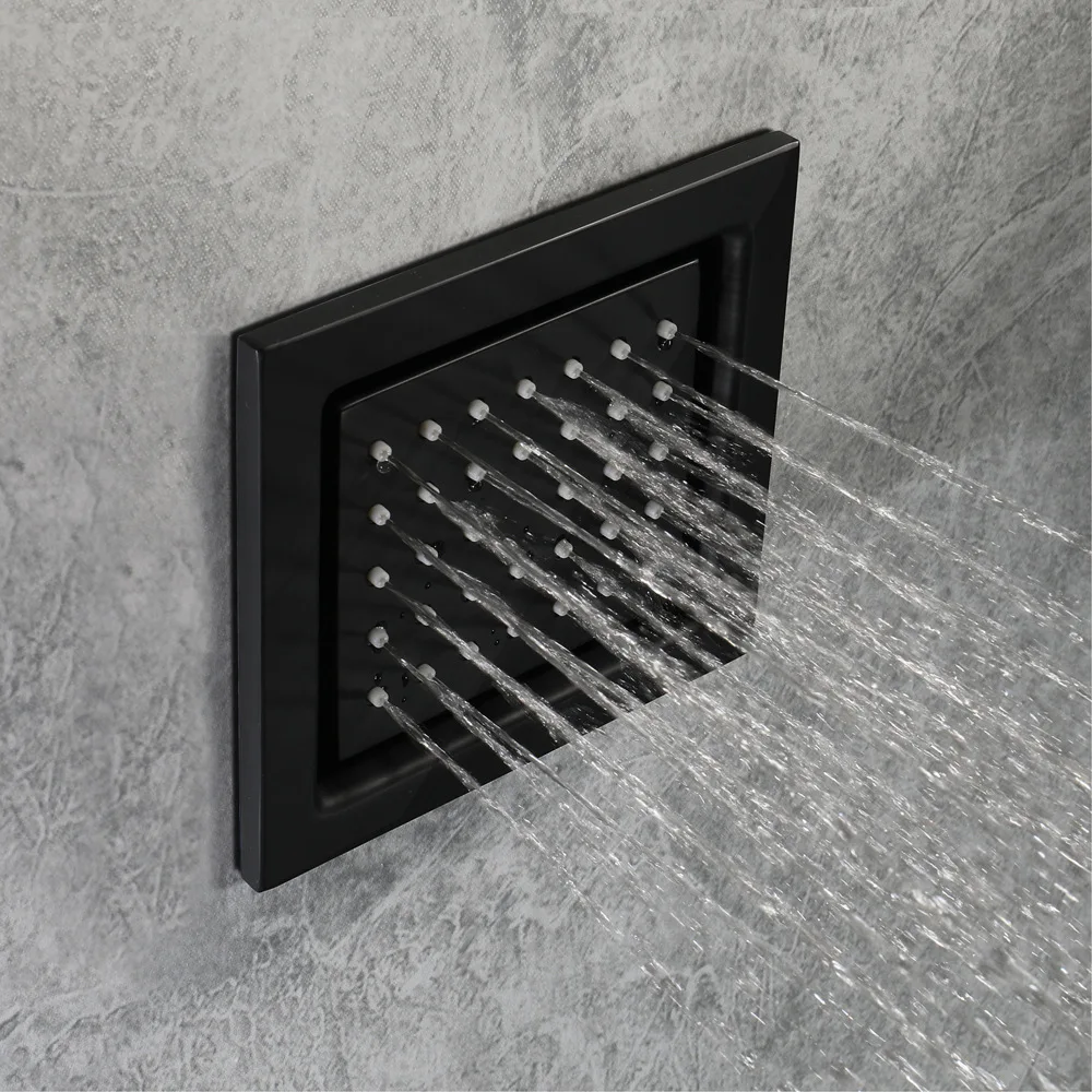 Shower Head Shower Set Matte Black LED Shower Head Panel Rain Waterfall Shower System Set Lateral Jet With Thermostatic Mixer Valve Diverter