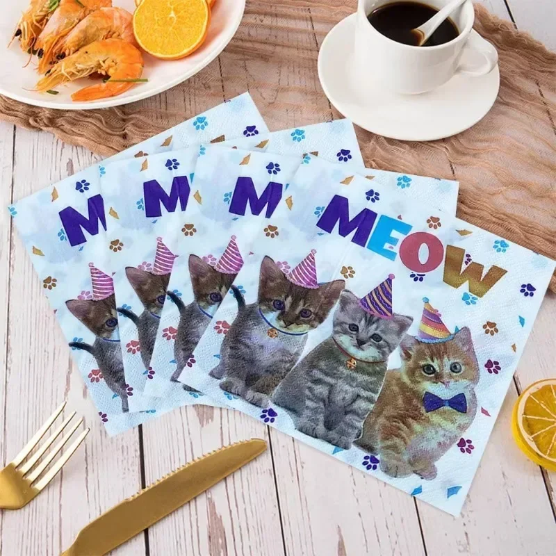 Paper Napkins 20pcs 33*33cm 2-Ply New Three Cats Printed Paper Napkins Pet Kids Theme Party Napkins Decorative Paper Placemats