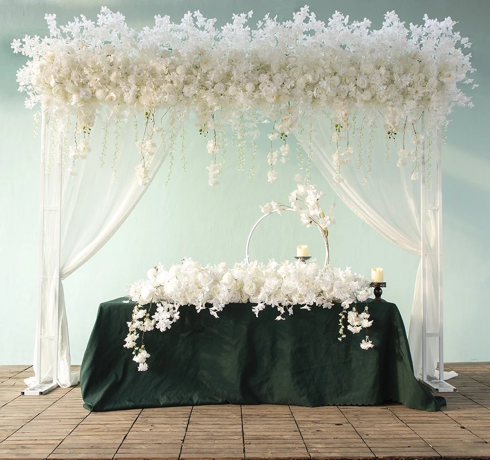 Wedding Event Party Backdrop Props White Rose Cherry Blossom Hang Wisteria Floral Arrangement for Arch Flower Stand Decor
