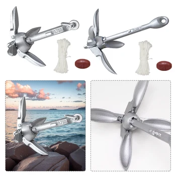0.7/1.5KG Grapnel Anchor Folding Kayak Anchor with 65ft Marine Rope and Buoy for Kayak Fishing Canoes Jet Ski SUP Board 1