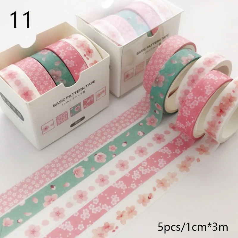Set of 5 Cute Grid Solid Color Washi Tapes
