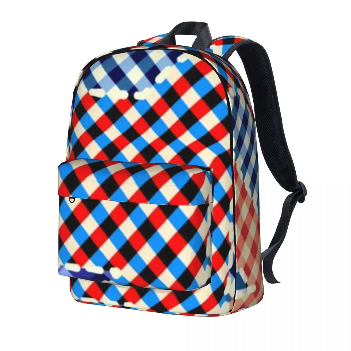 

Plaid Houndstooth Backpack Patchwork Print Kawaii Backpacks Teen Travel Pattern School Bags Colorful Rucksack