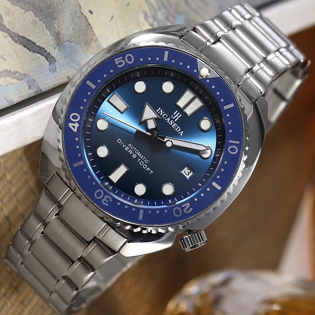 2024 INCASEDA Diver Automatic Watch For Men Super Luminous Sapphire Swim Sport Mechanical Self Winding Men Wristwatch 200m waterproof diver nh35 pt5000 mechanical automatic men s watch 42mm ar coating sapphire crystal luminous california dial