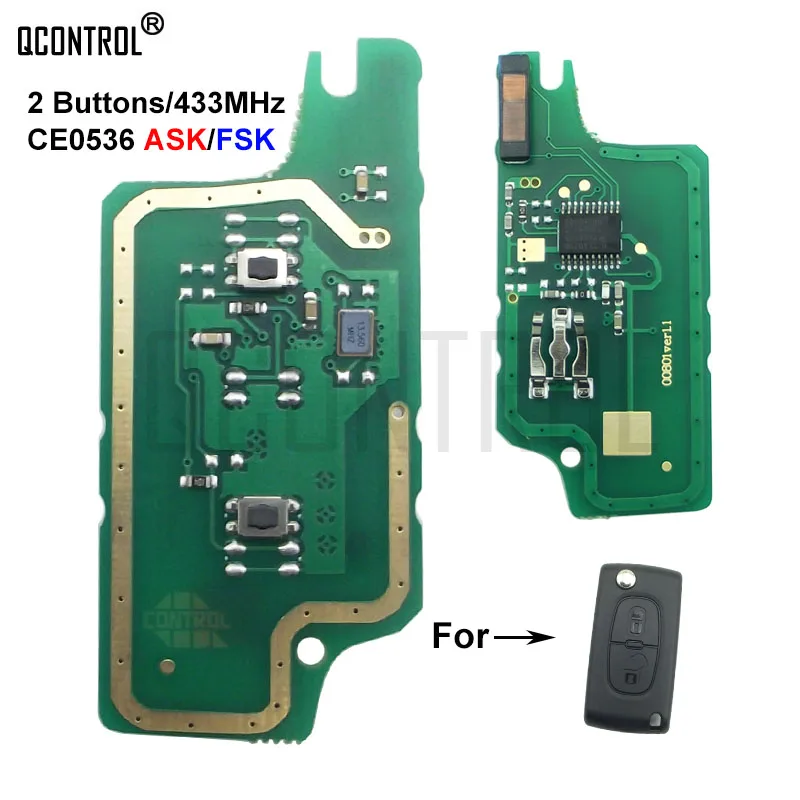 

QCONTROL Remote Key Circuit Board for Citroen C2 C3 C4 C5 Berlingo Picasso ID46 (CE0536 ASK/FSK, 2 Buttons)