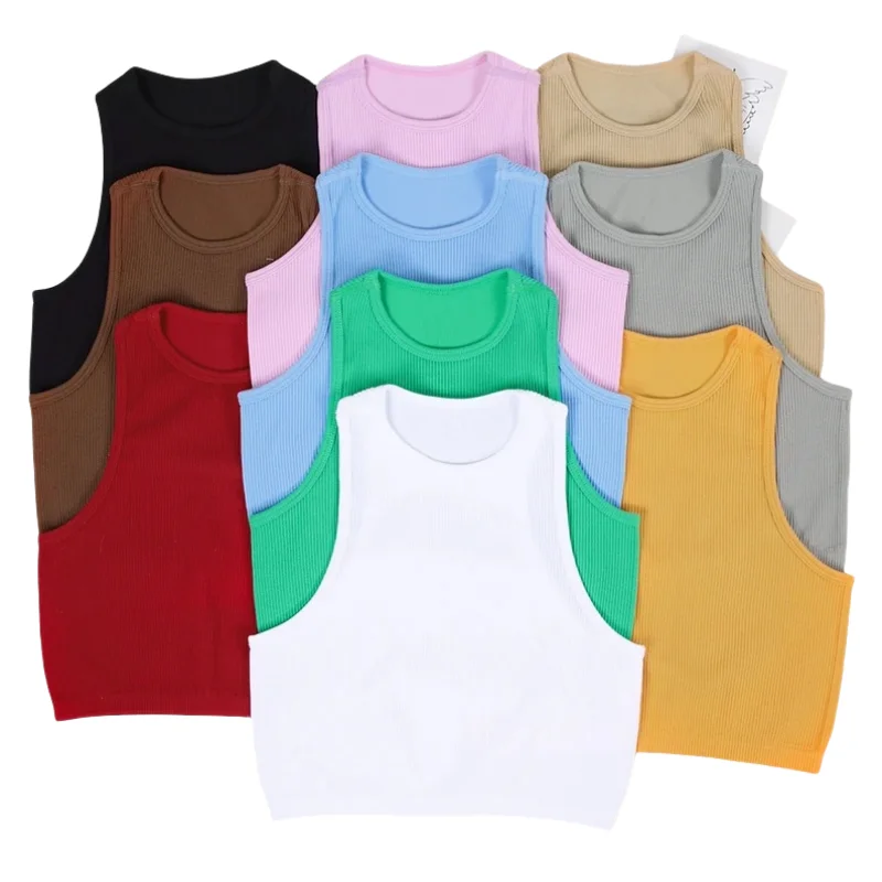Summer Tops Vest Sleeveless Halter Vest High Elasticity Fitness Waist Thin Dew Navel Quick Dry Sports Wear Short Tank Tops bodybuilding tank tops running vests sports tank tops sports vests tank tops