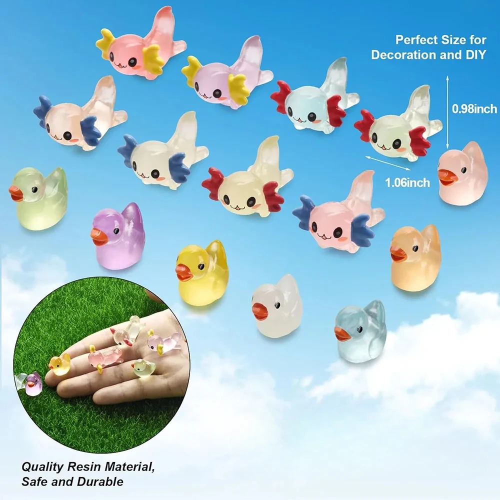 Luminous Mini Axolotl Resin Figurines 24pcs for Garden