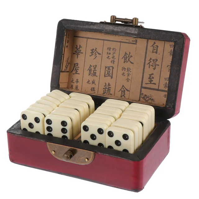 1 Set Wood Dominoes Set with Box Dominoes Block Set Domino Construction Jewelry Box Kids Party Favors 6