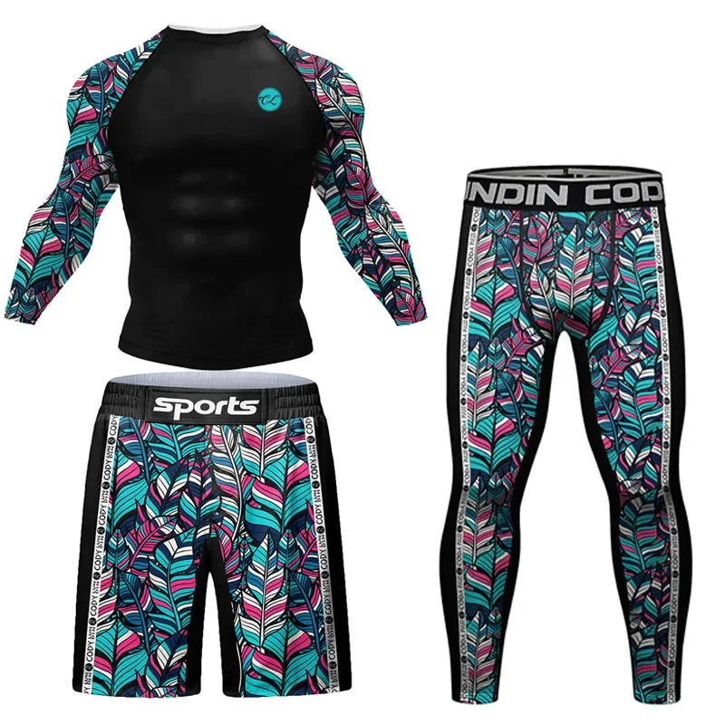 Grappling Jiu Jitsu MMA T-shirt + Pants Set Rashguard Men Bjj Boxing Jerseys Rash Guard MMA Shorts Boxeo Sport Clothing sports apparel mens t shirt