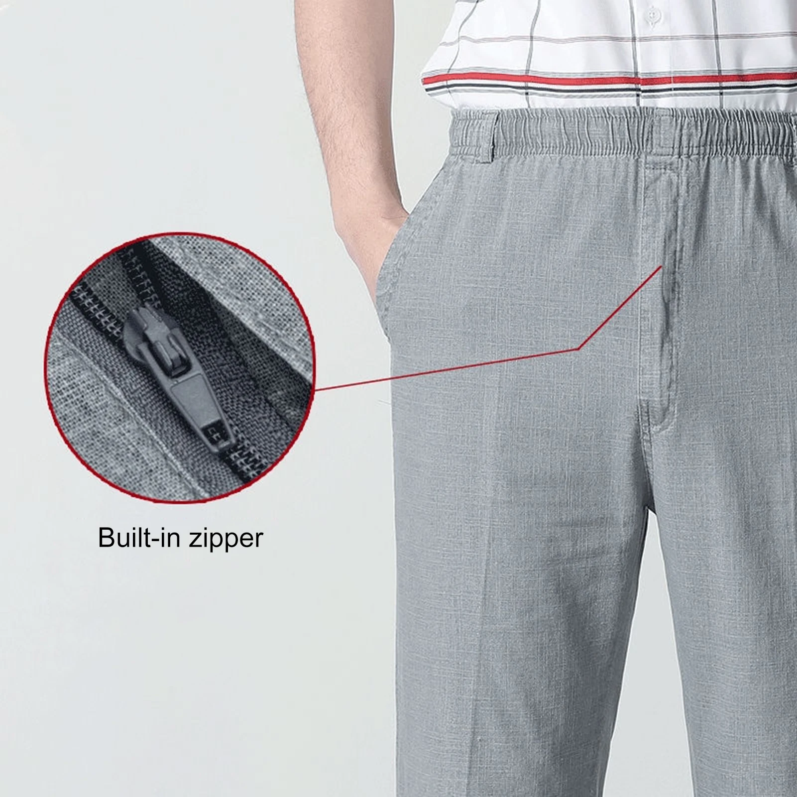 Men Casual Suit Trousers High Waist Deep Crotch Elastic Waist Straight Thin Stretch