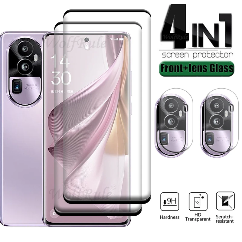 4-In-1 Per Reno 10 Pro Plus Glass Oppo Reno 10 Pro Plus 5G Vetro Temperato 9H Proteggi Schermo Curvo Reno 10 Pro Plus Lens Glass