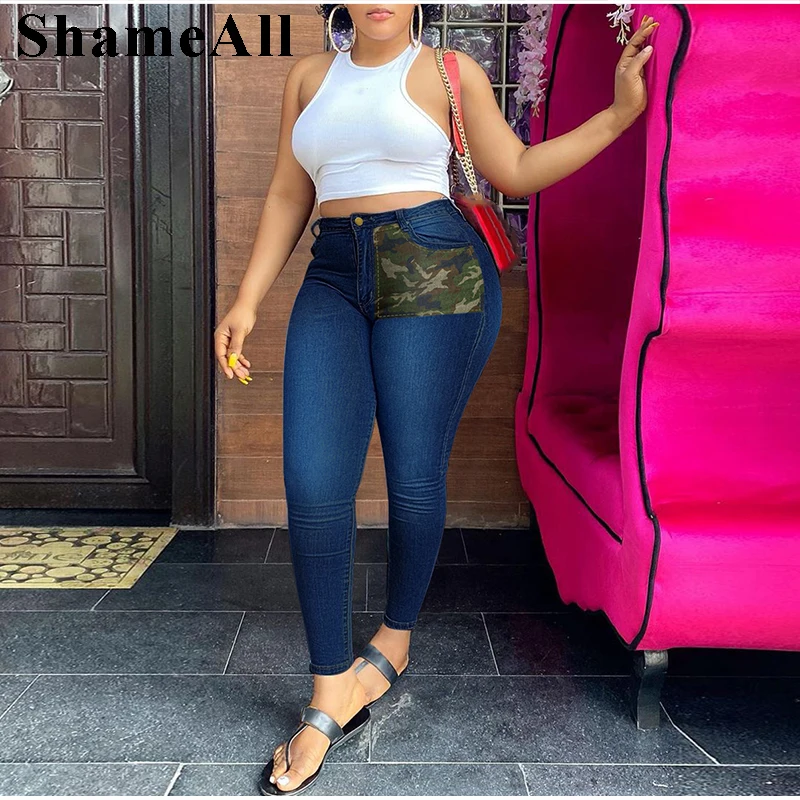 Plus Size Camouflage Pockets Patchwork 