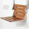 Comfort Folding Wall Mount Shower Bench Seat with Arms Teak Seat with Silver Frame 20.94” L x 16” W x 12.75”H 5