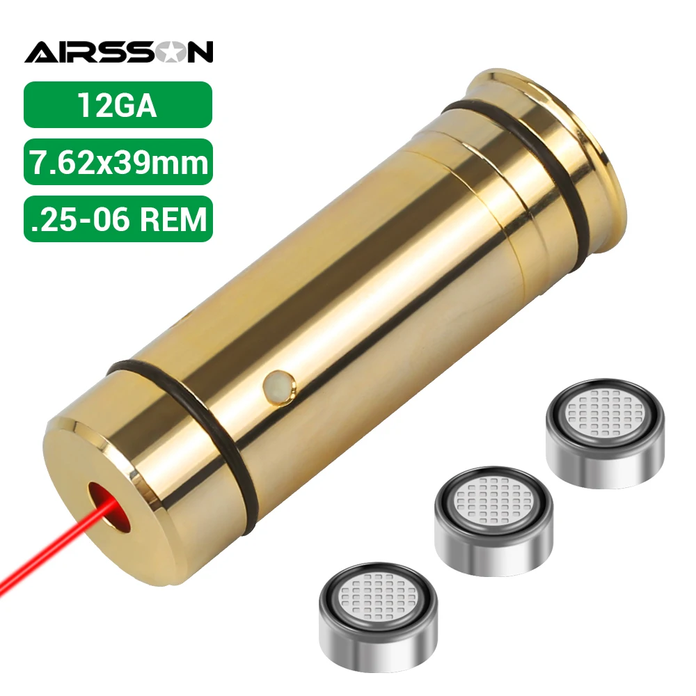 

Tactical Laser Training Bullet 12GA/7.62x39mm/.25-06 REM Dry Fire Laser Cartridge Airsoft Hunting Red Dot Laser Boresighter