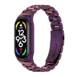 Premium Stainless Steel Watchband Bracelet - Adjustable Metal Wrist Strap - Mi Band 7 (Metal Purple)