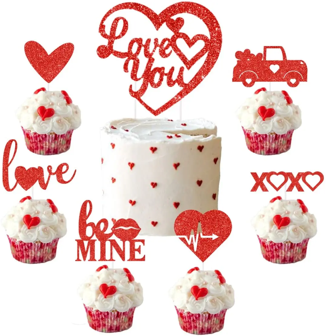 

25Pcs Cake Toppers for Wedding and Engagement Party,Valentine's Day Cake Decorations, I Love You Be Mine Cupcake Toppers