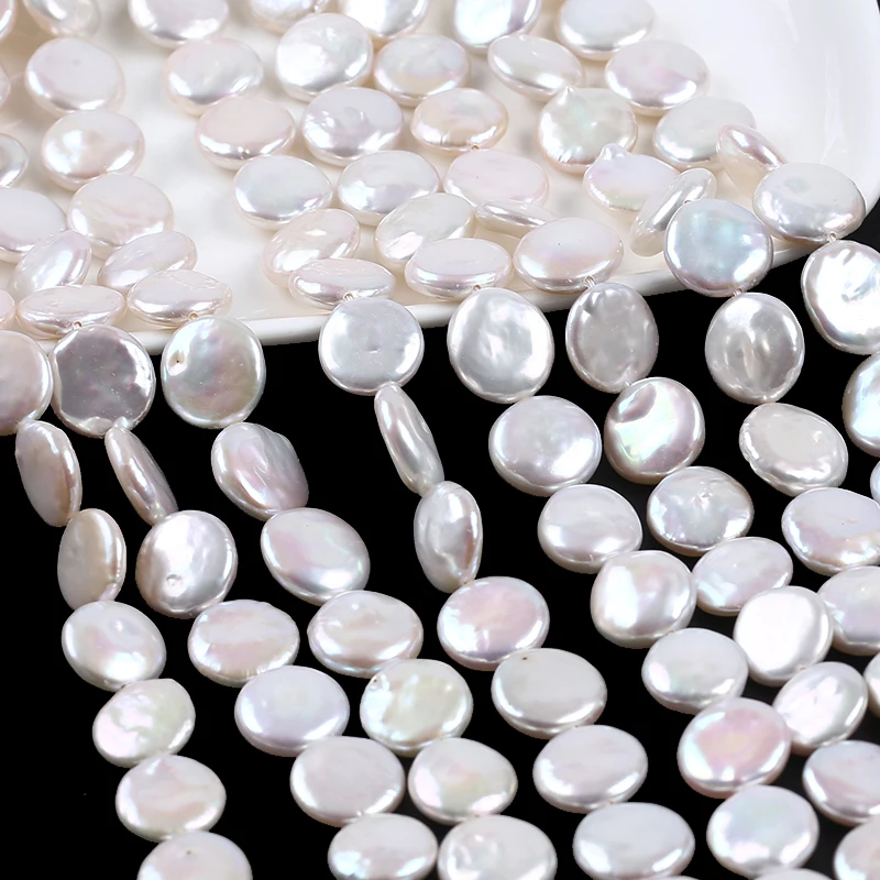 

12-13mm natural White color coin loose freshwater pearls strand for jewellery making supplies