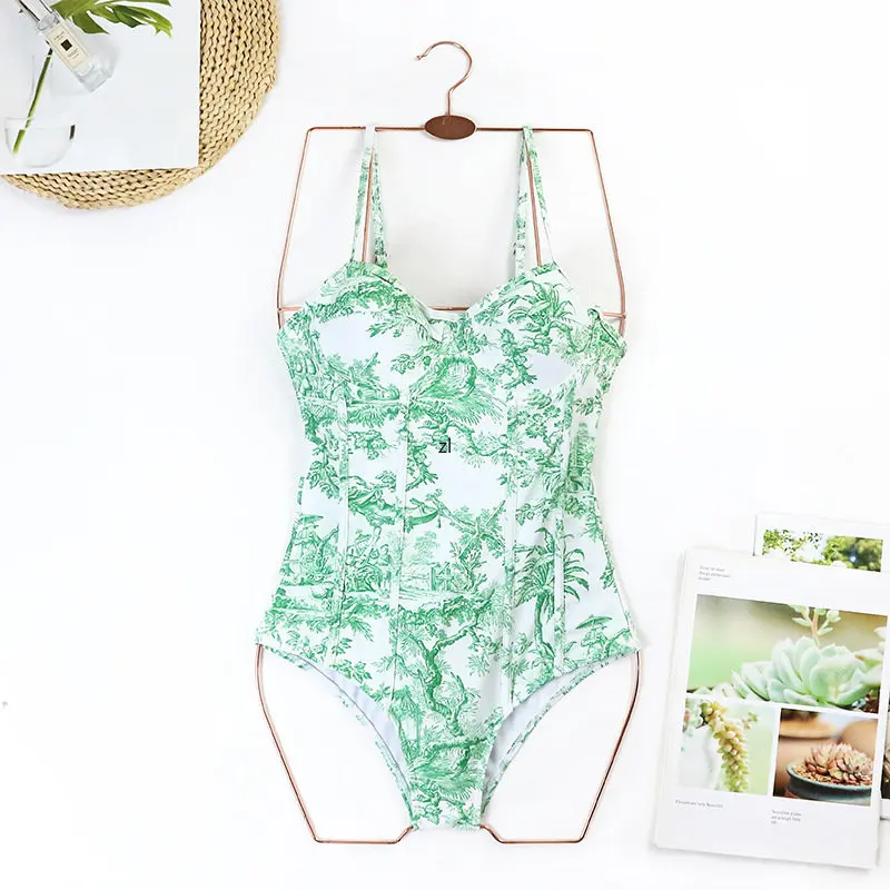 2023 Fashion Printed Simple Bikini One Piece Swimsuit Push Up Swimming Biquini Female Beach Outfits Summer Beachwear Luxury Slim